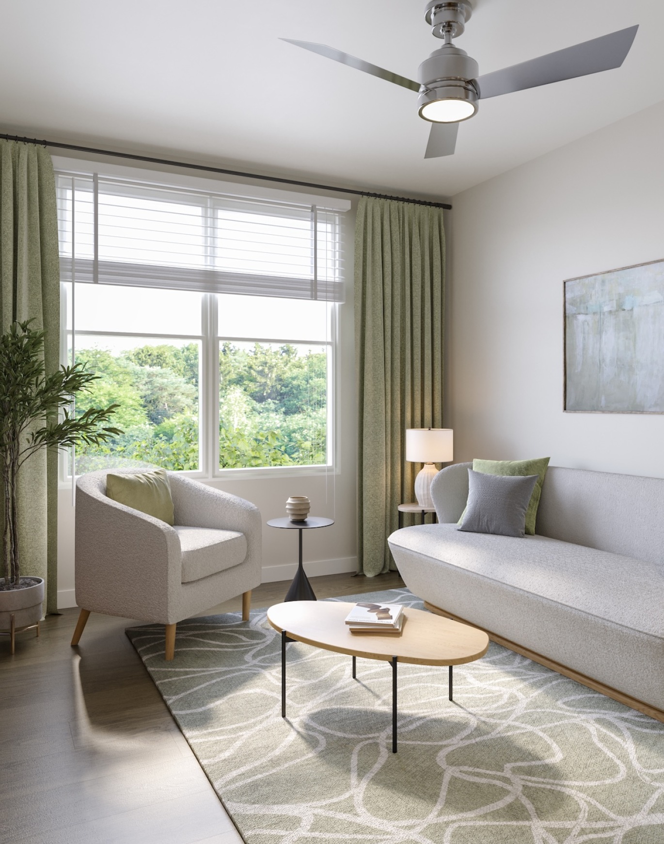 large windows brighten living room