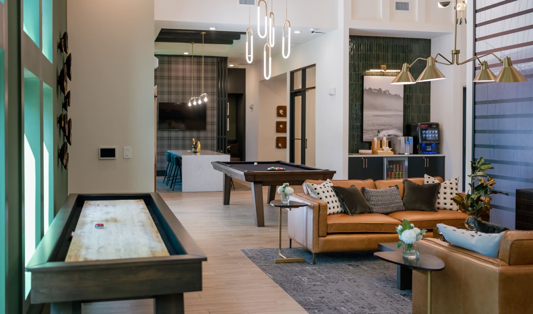 lounge and game room areas