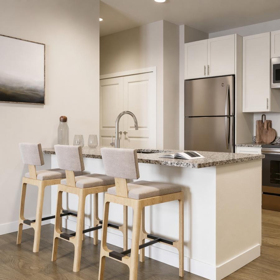 a kitchen with dining counter