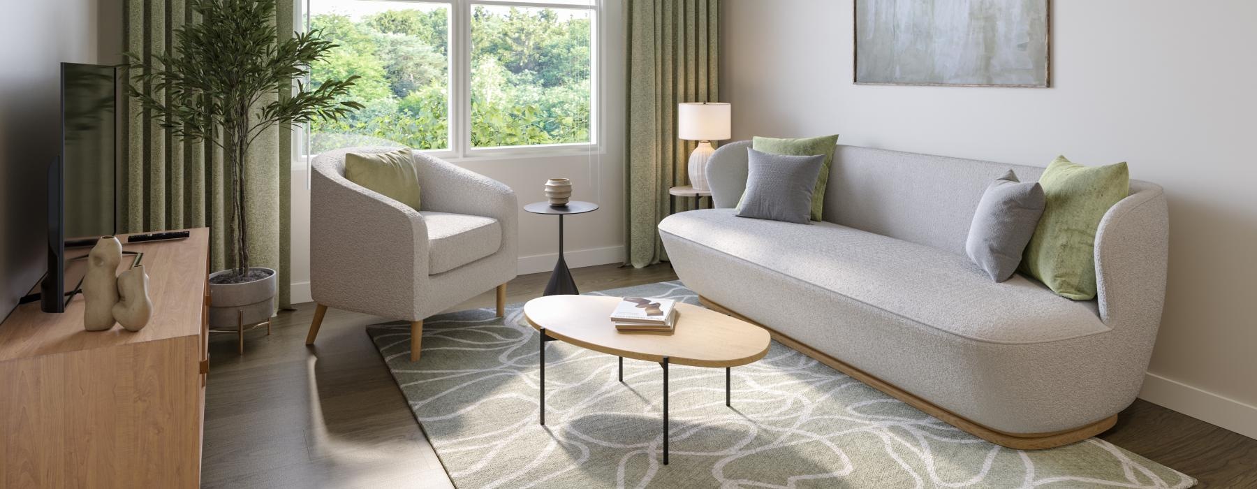 large windows brighten living room